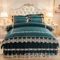 Quilted lace crystal velvet printed bedskirt sheet set